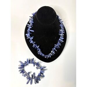 Blue Sodalite Stone Necklace and Bracelet Jewelry Set Boho